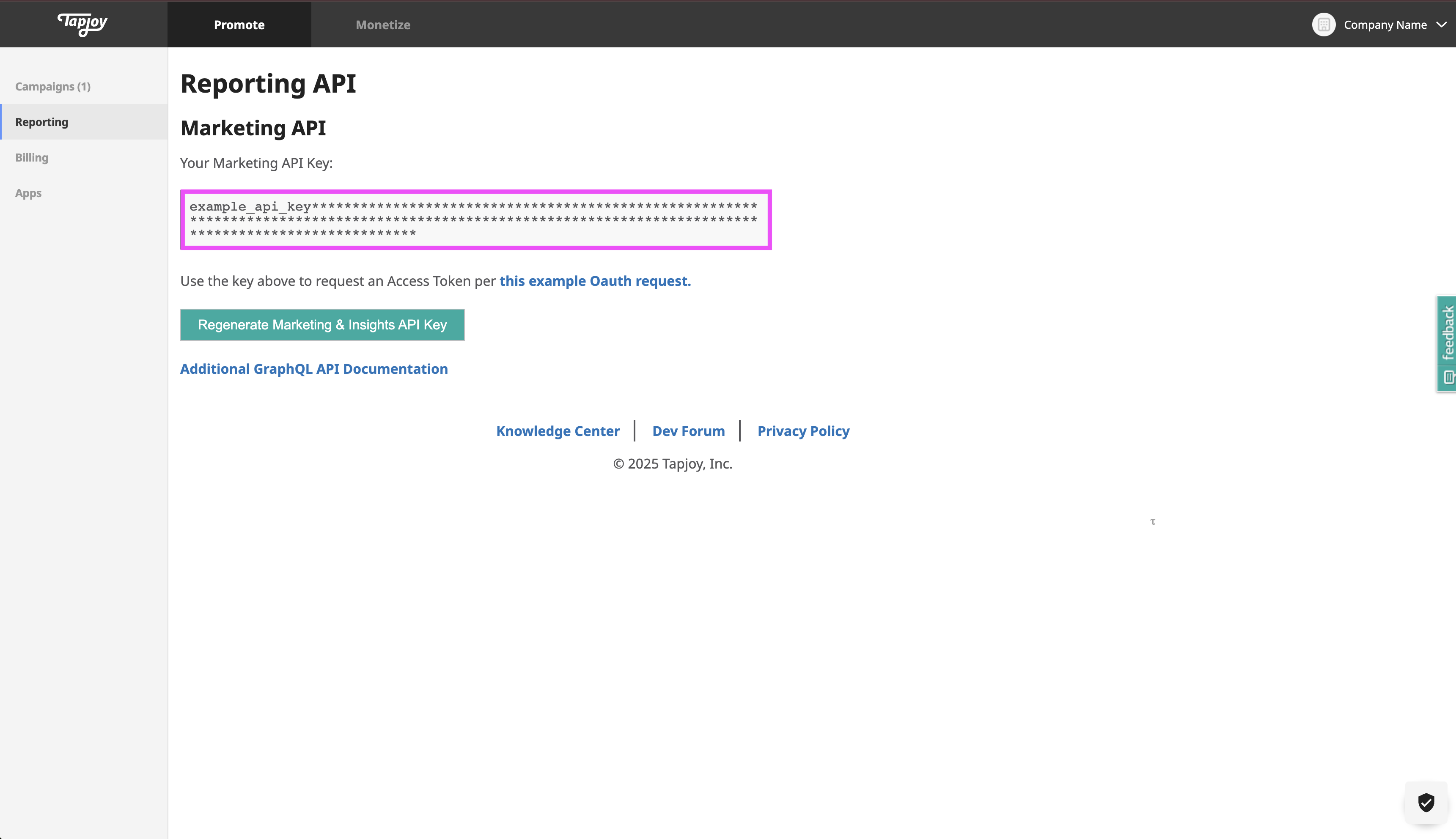 Tapjoy Marketing API Key