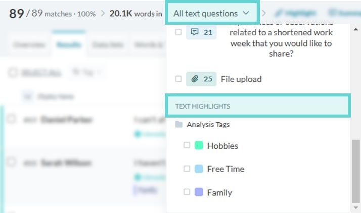 Text question limiter screenshot: Text Highlights