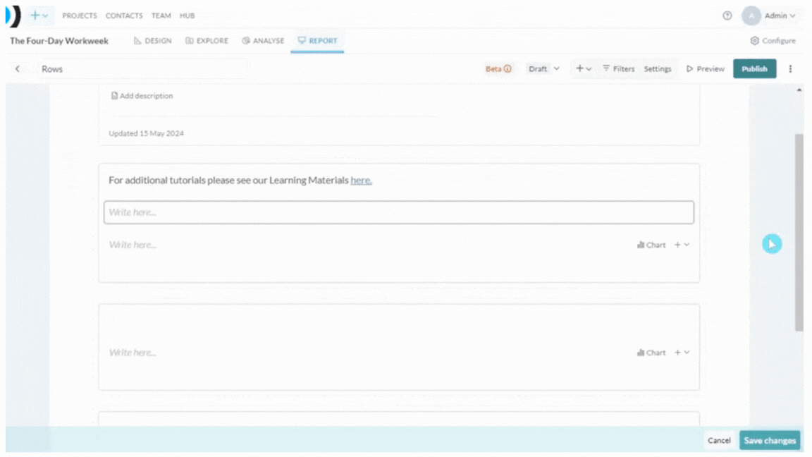 Rows screenshot: To add an image click the image icon from the Rich Text Editor menu. This will open a file explorer window where you can upload your image.