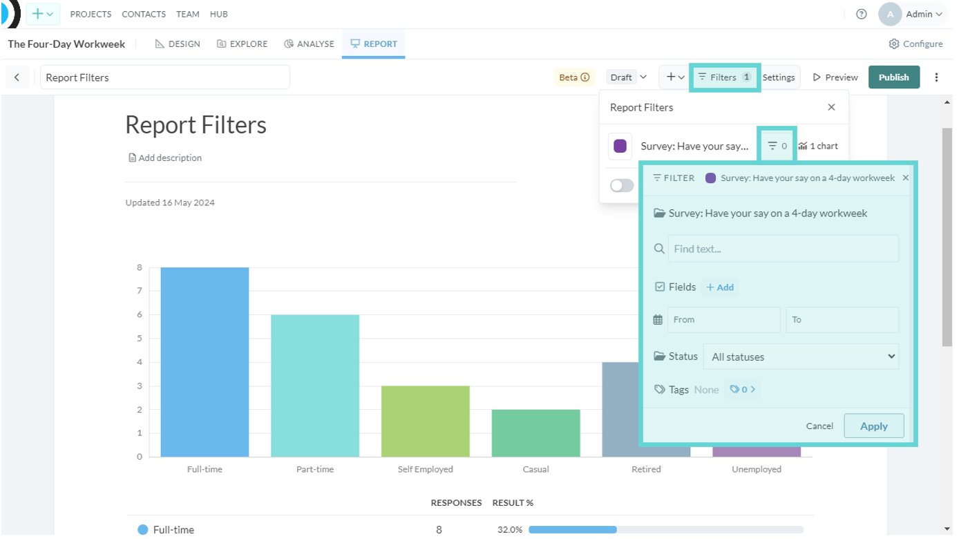 Report filters screenshot: Add a Data Filter to a Report Filter