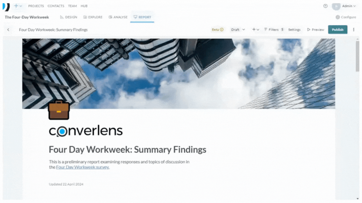 Sharing and Publishing Reports screenshot: . Published reports will show as Published in the