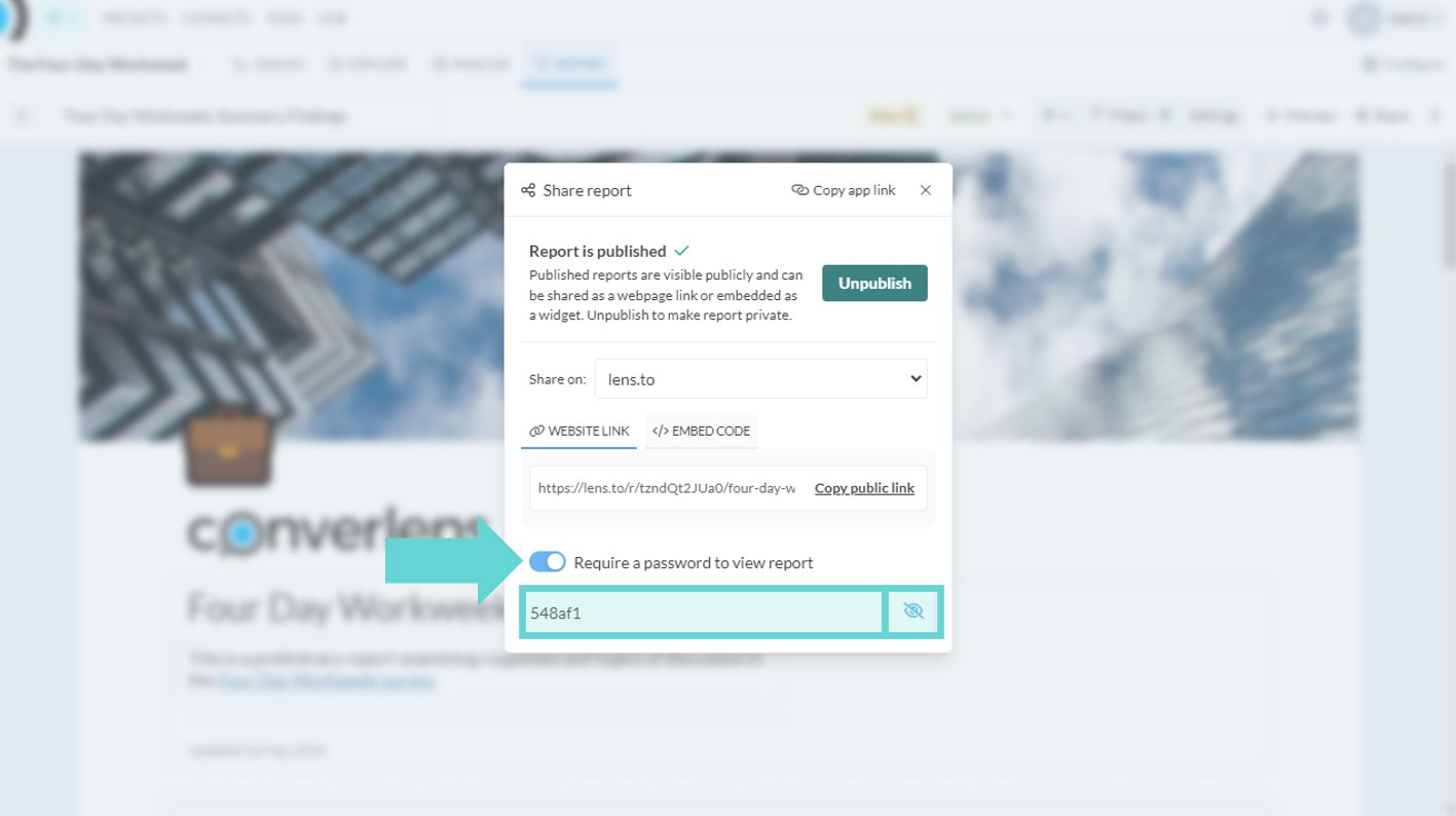 Sharing and Publishing Reports screenshot: Password