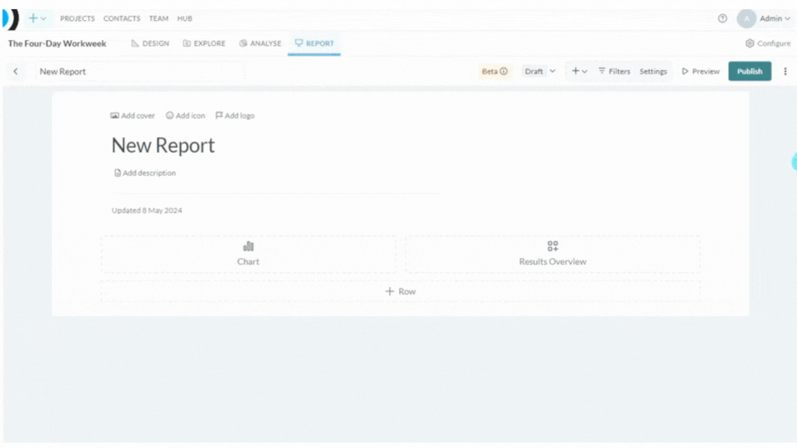 Toolbar screenshot: To delete a report, click the kebab menu (3 vertical dots). A dropdown menu will appear. Click Delete to delete the report. A confirmation pop up will show. Click OK and the report will be deleted.
