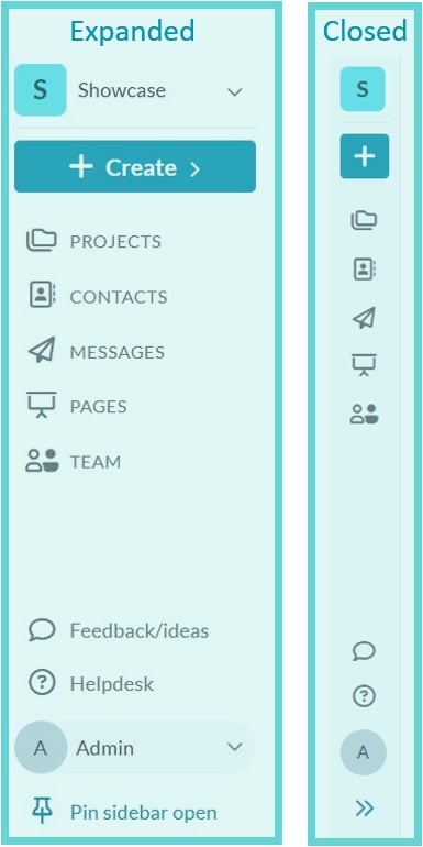 Workspace Sidebar screenshot: sidebar pin and collapse controls
