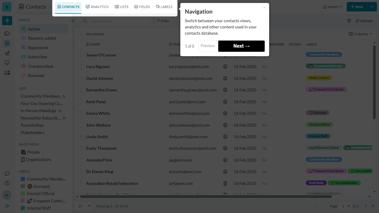 Manage Contacts screenshot: Tour