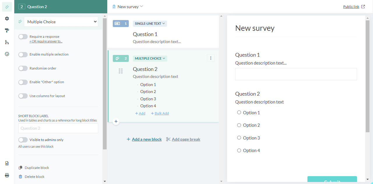 Adding a block or a page break screenshot: Adding a page break