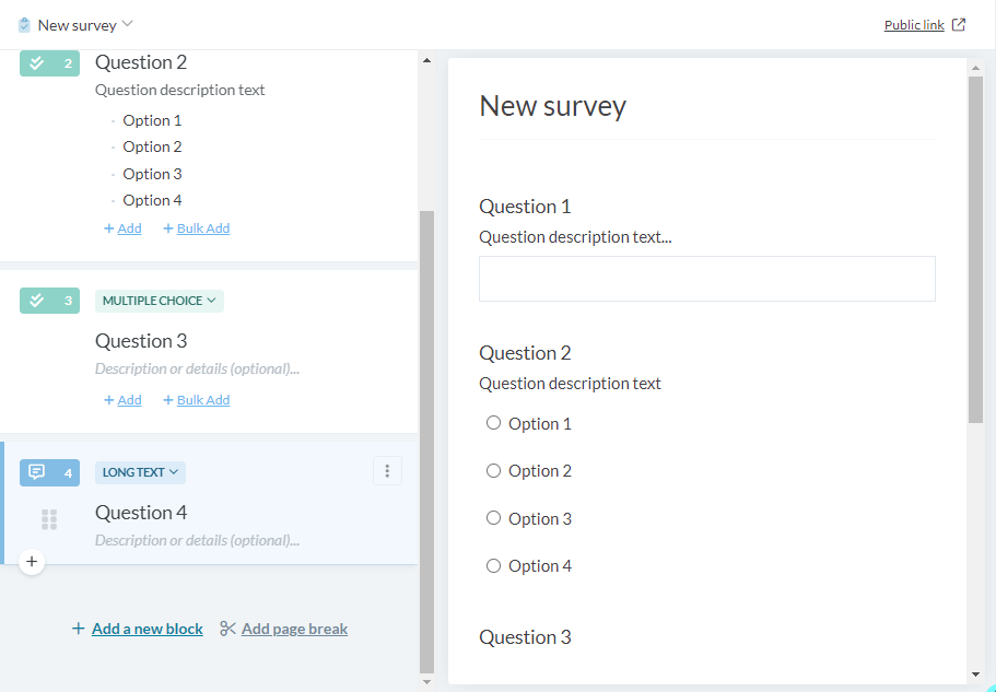 Adding a block or a page break screenshot: Adding a page break