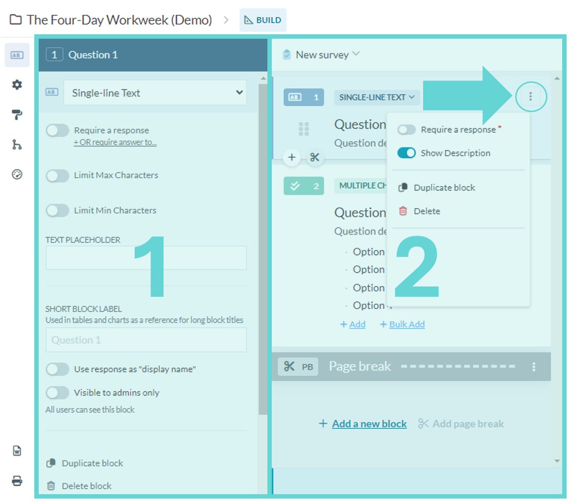 Block Settings screenshot: Survey settings (2).