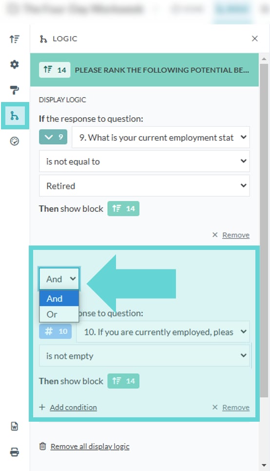 Logic Settings screenshot: Removing Logic