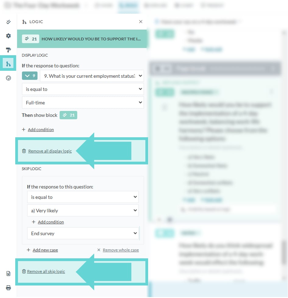 Logic Settings screenshot: Removing Logic