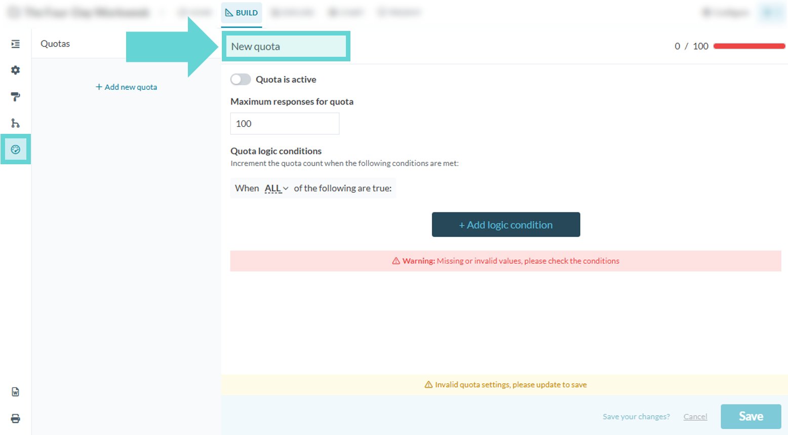Quota Settings screenshot: Delete a quota