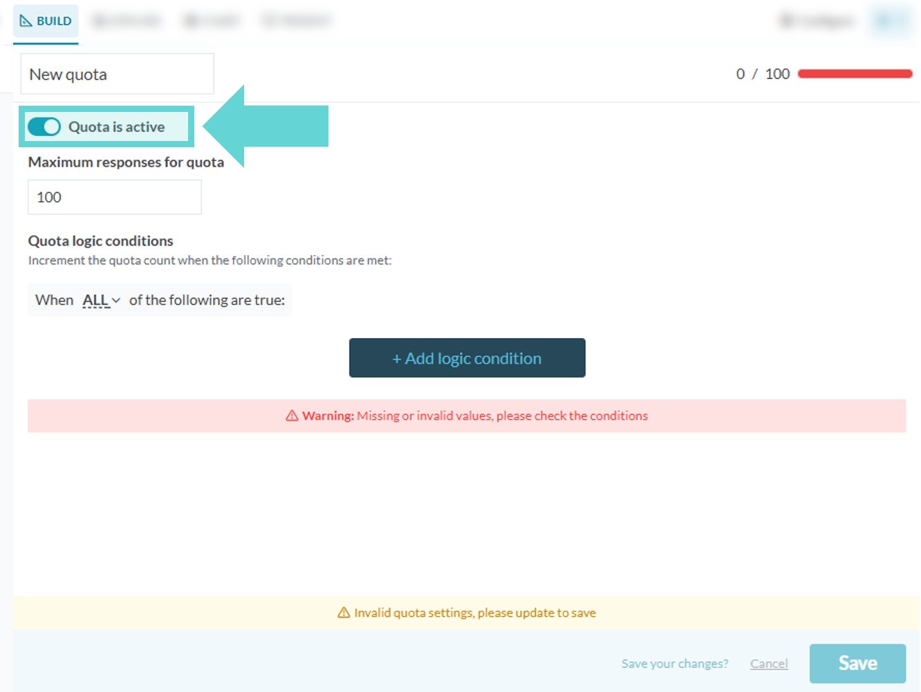 Quota Settings screenshot: Delete a quota