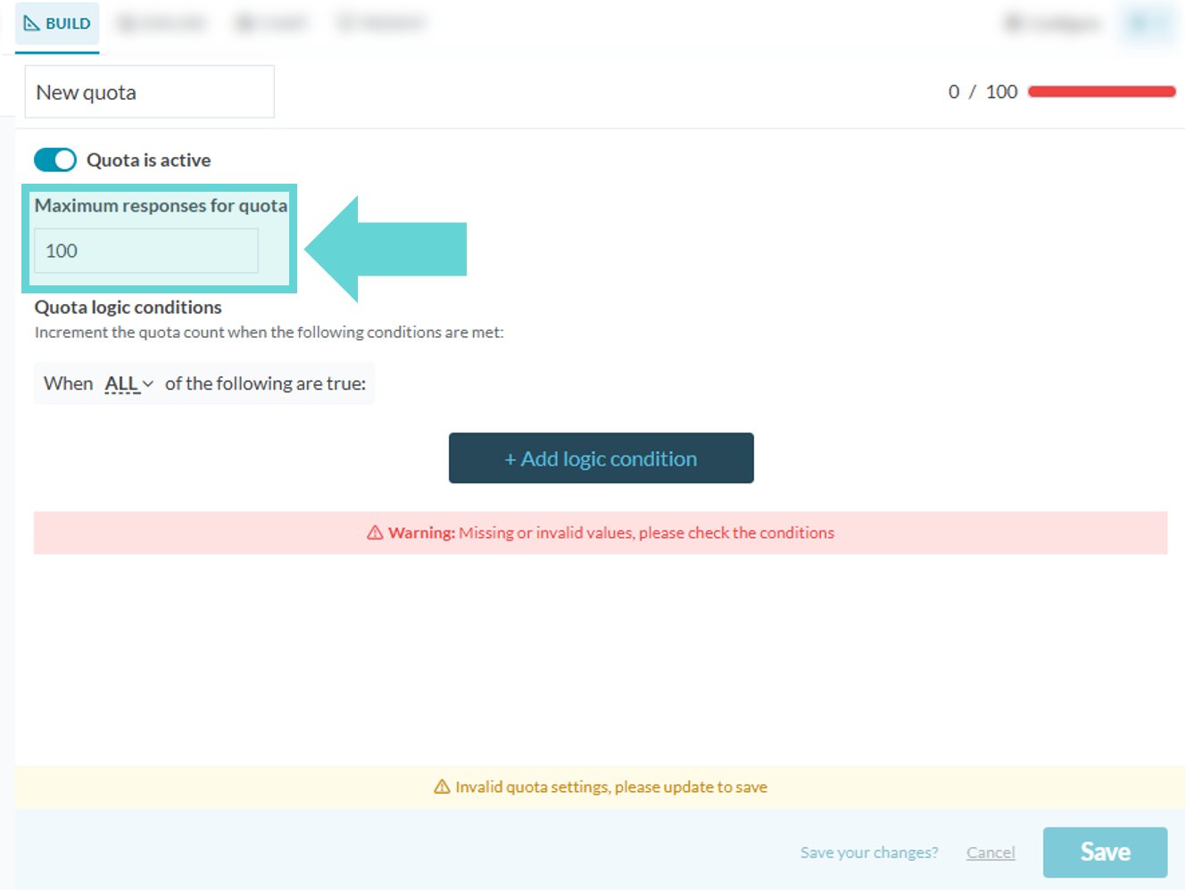 Quota Settings screenshot: Delete a quota
