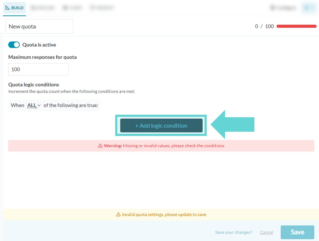 Quota Settings screenshot: Delete a quota