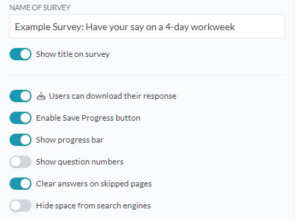 Survey Settings screenshot: Quota exceeded message