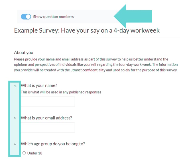 Survey Settings screenshot: Quota exceeded message