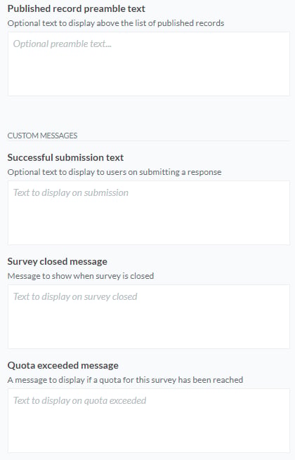 Survey Settings screenshot: Quota exceeded message