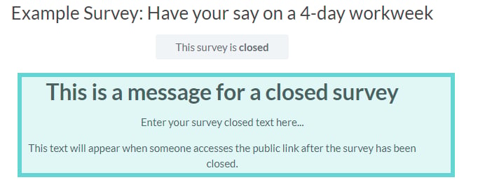 Survey Settings screenshot: Quota exceeded message