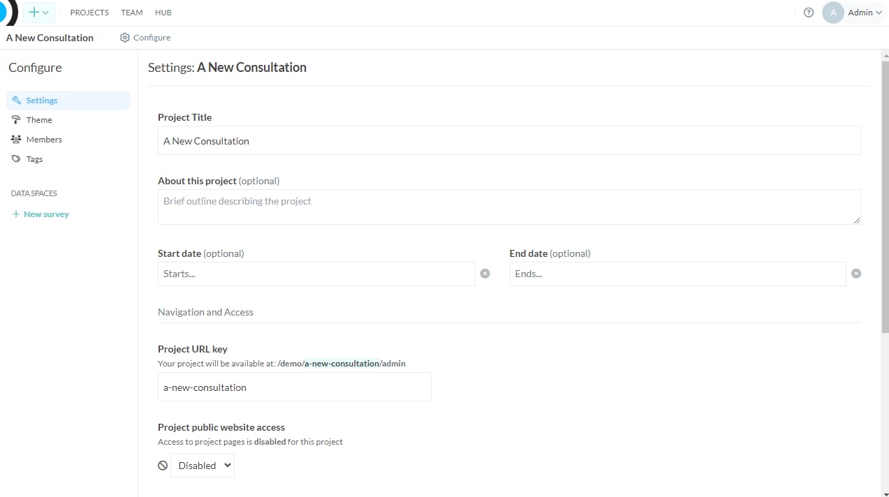 Settings (project configuration) screenshot: Settings (project configuration)