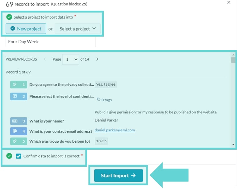 Data Importer screenshot: Import Data into a Project