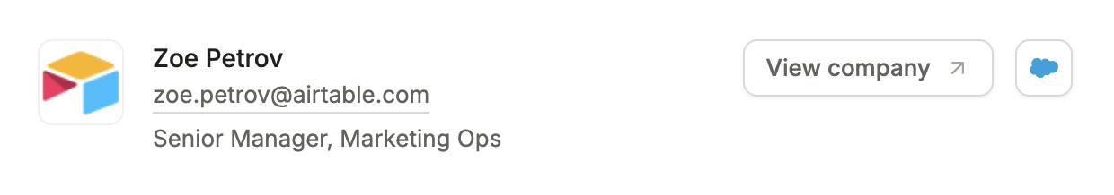 Contact header with the View company button and the Salesforce icon