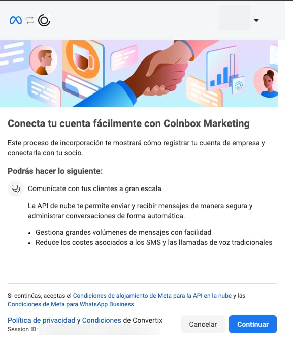 Pantalla de inicio del onboarding de Meta