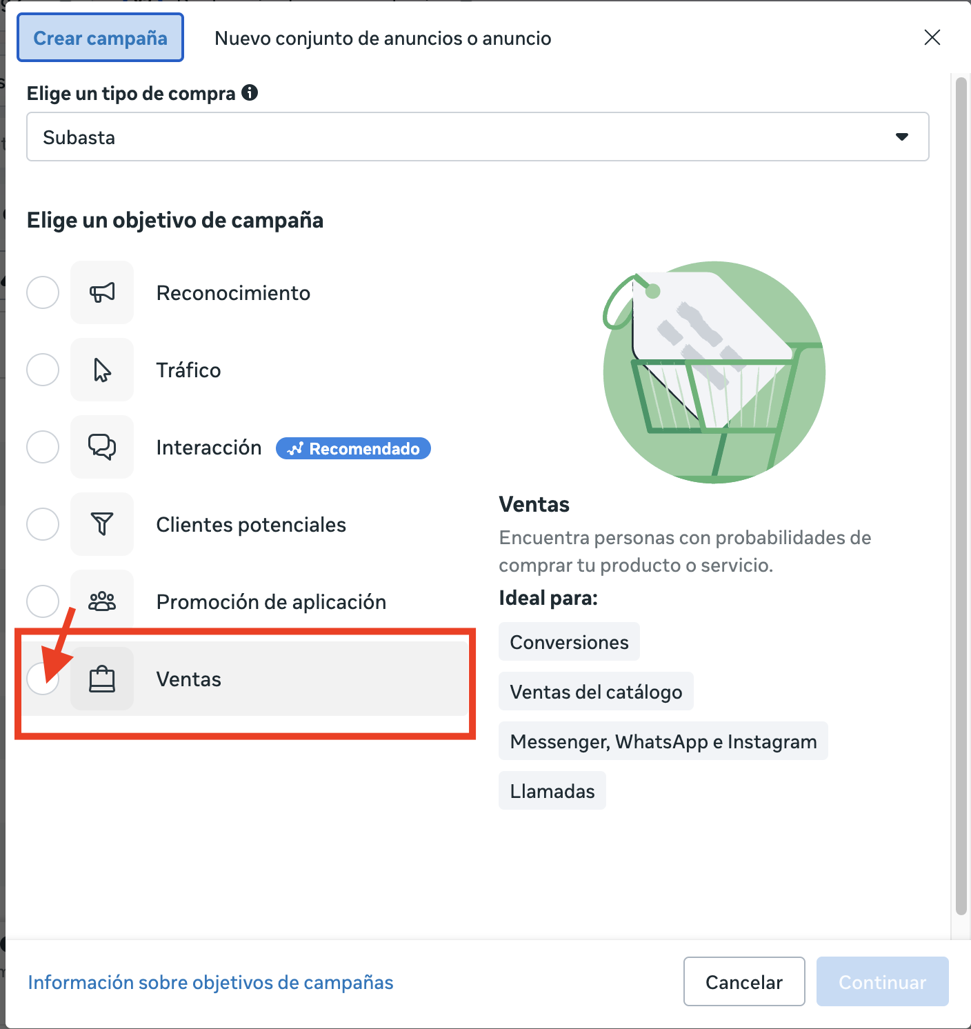 Objetivo de campaña: ventas