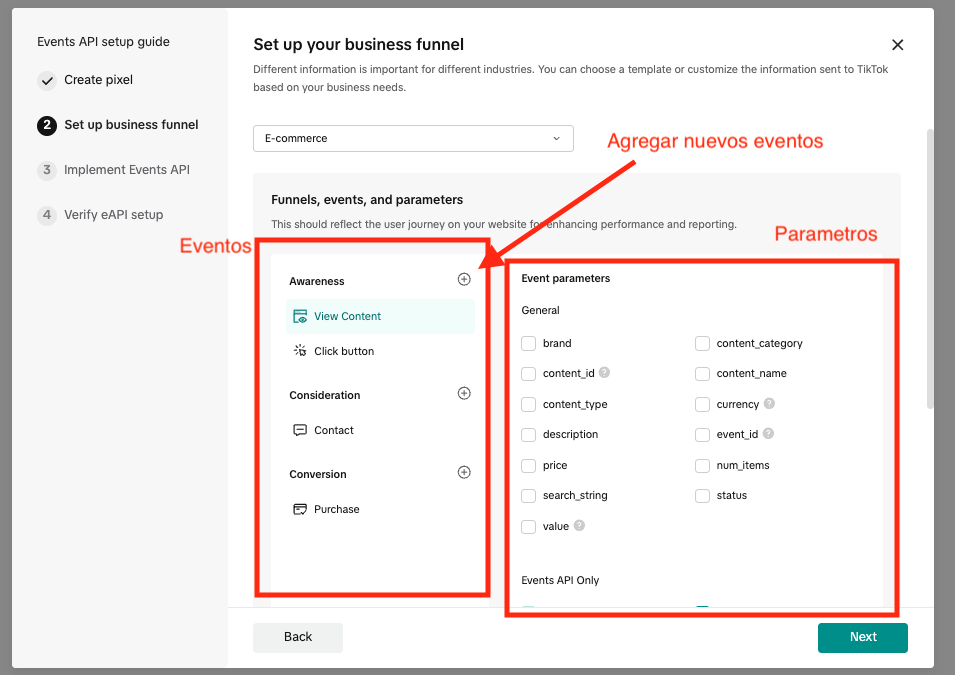 TikTok Events Manager - Configurar eventos