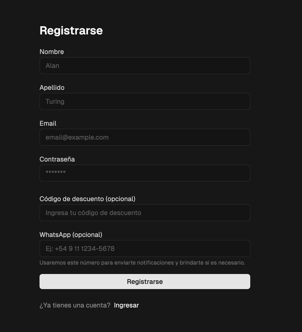 Formulario de registro de Convertix