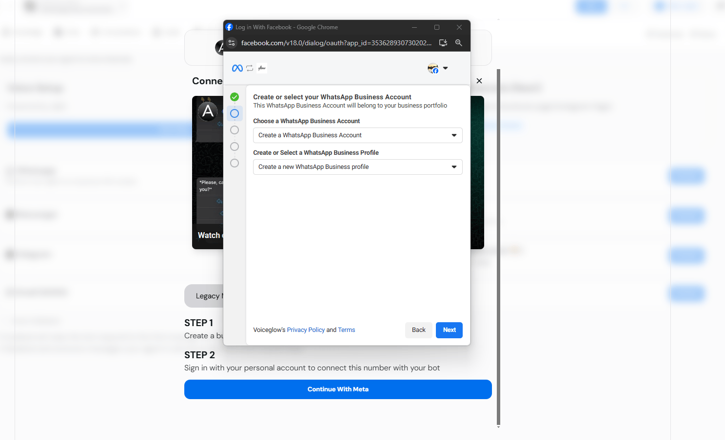Choose or Create Business Account