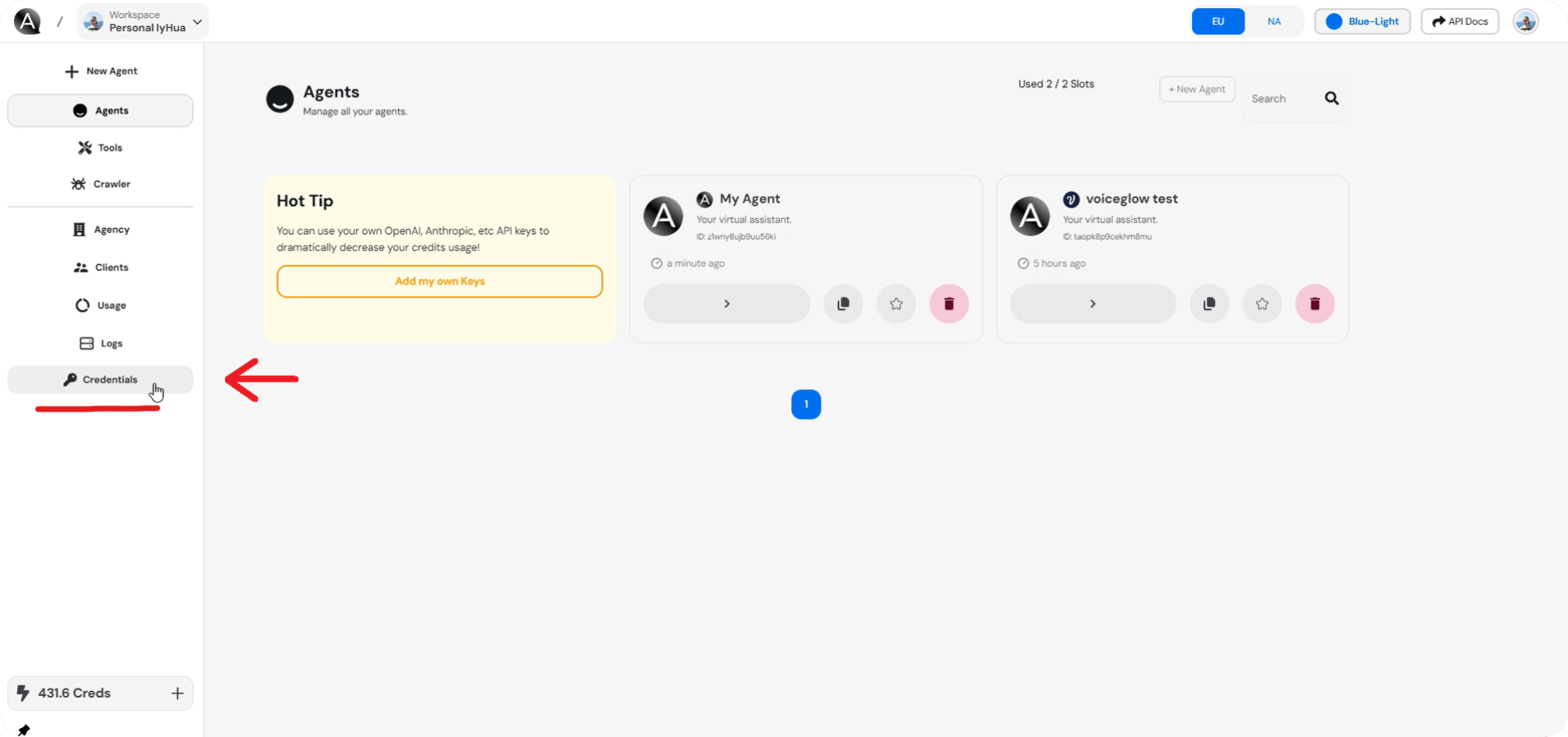 Credentials Tab