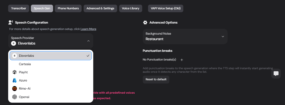 Speech Provider Dropdown