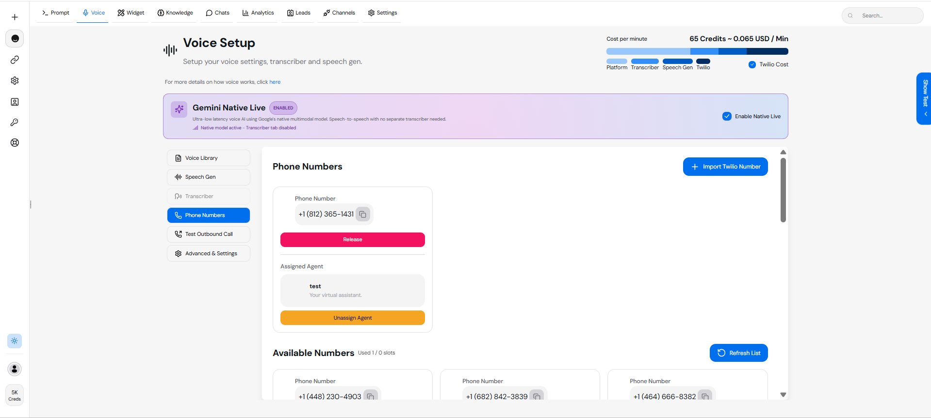 Available and Purchased Twilio Numbers