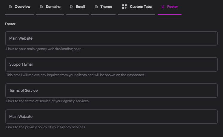 Agency Footer Settings