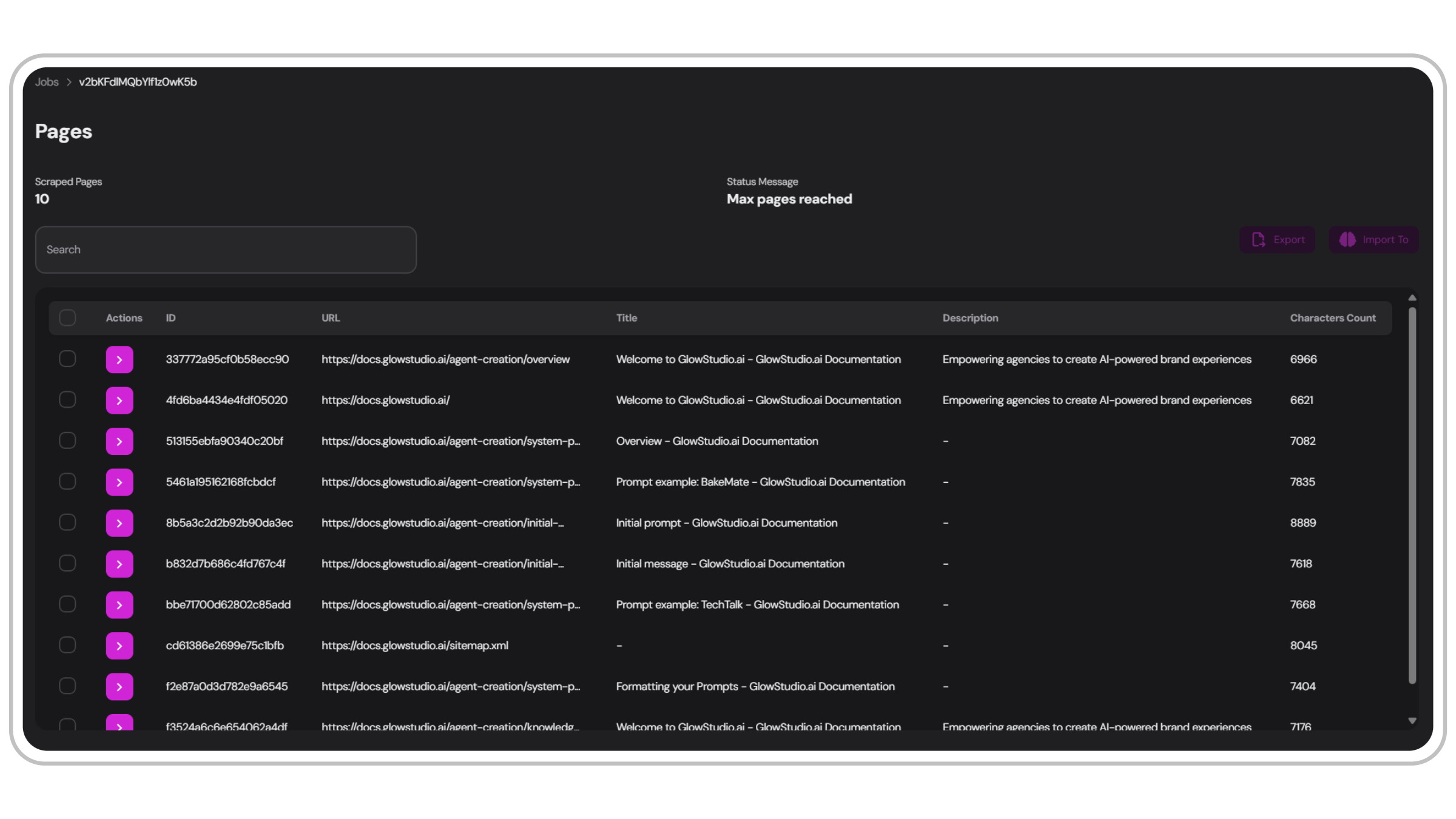 Scraped Pages Interface
