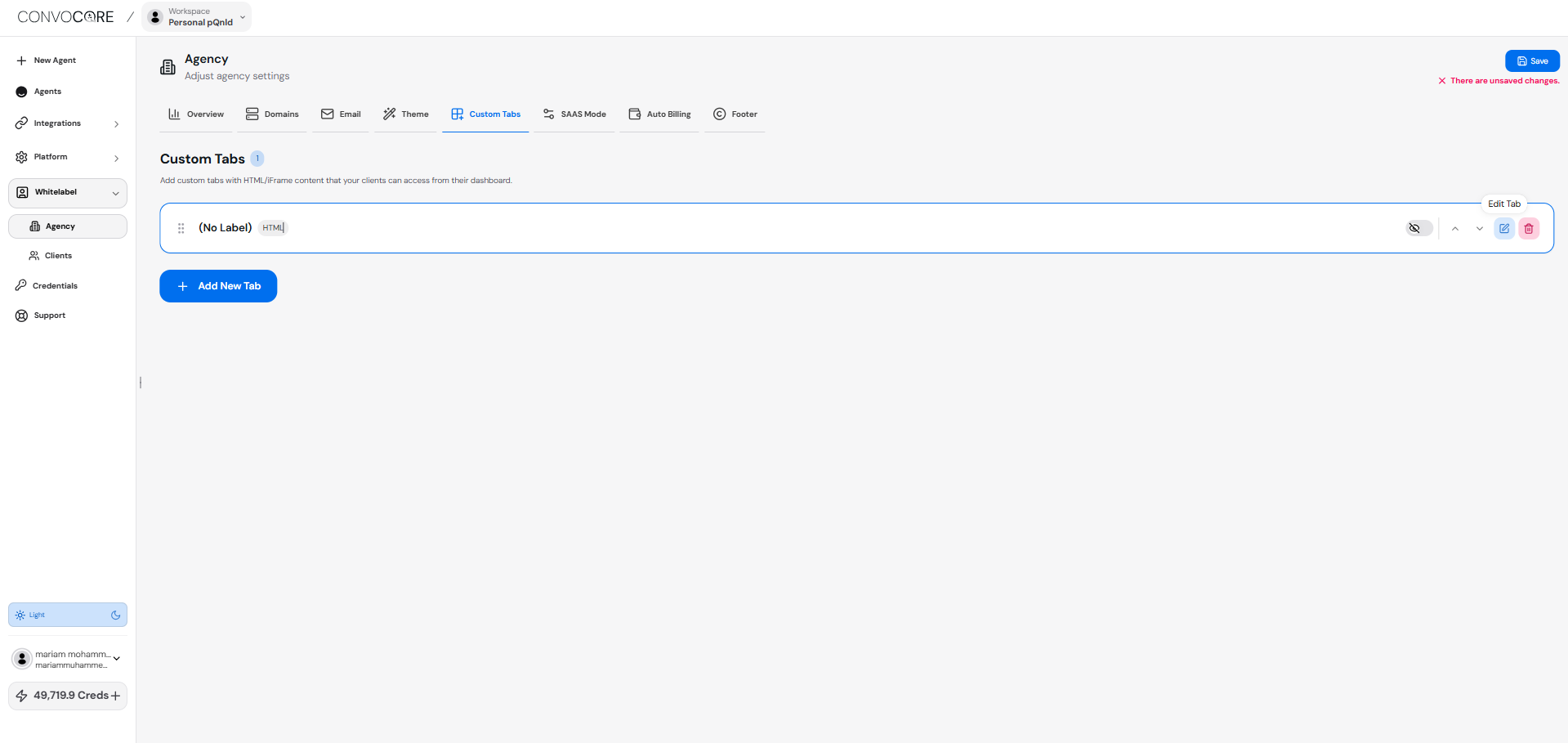 Edit Custom Tab
