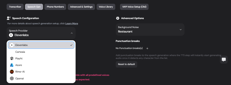 Speech Provider Dropdown