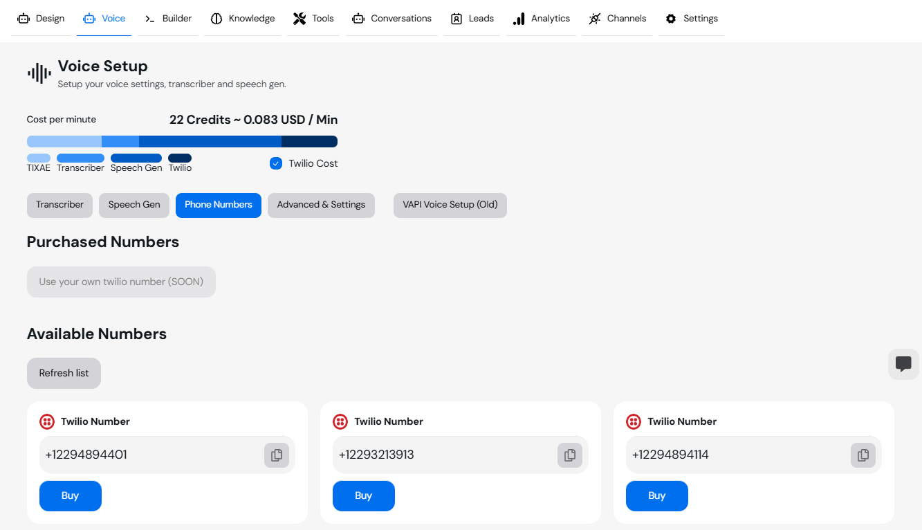 Voice Setup Page