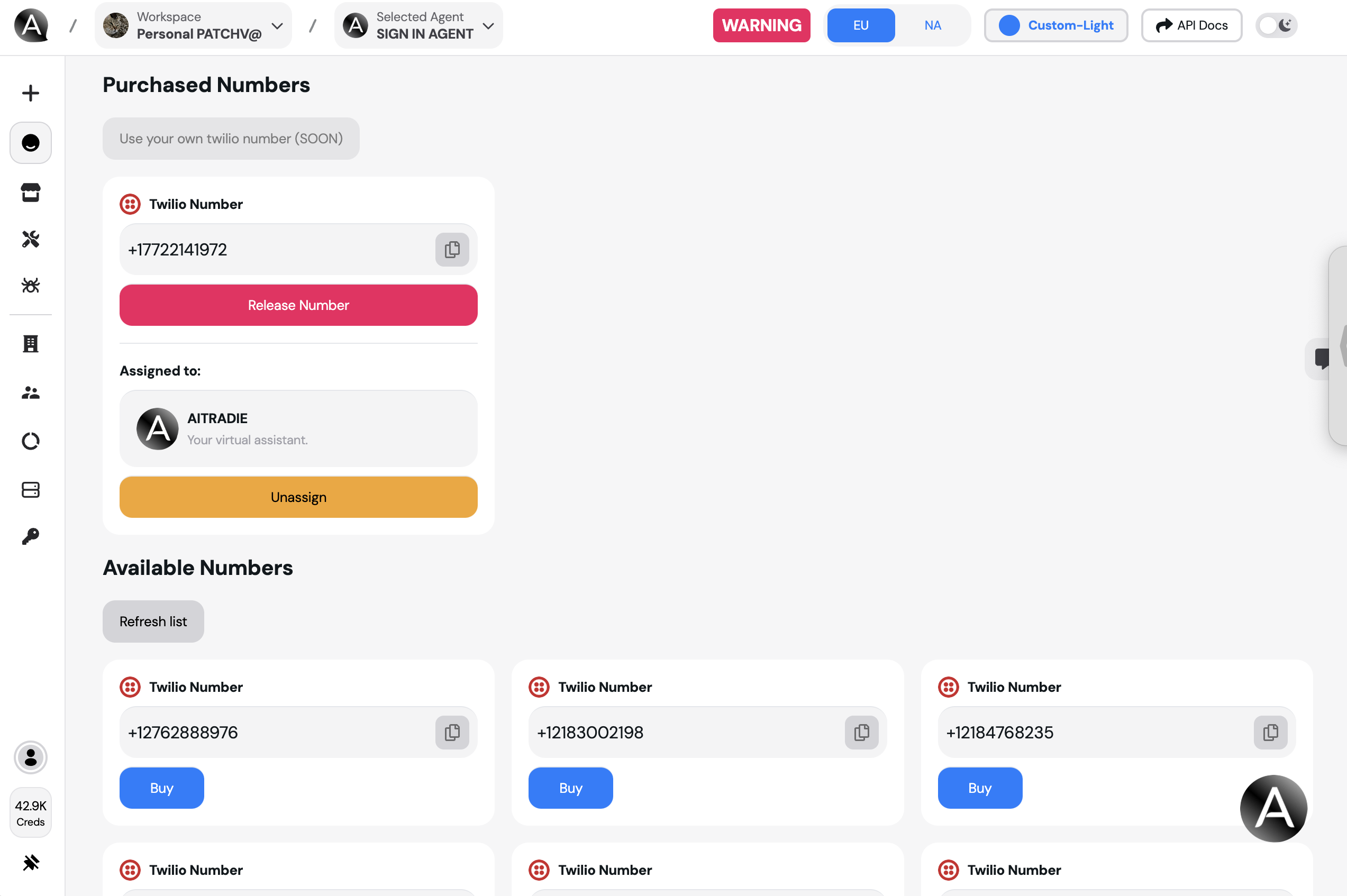 Available and Purchased Twilio Numbers