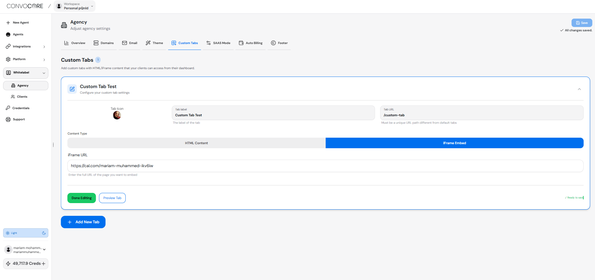 Edit Custom Tab
