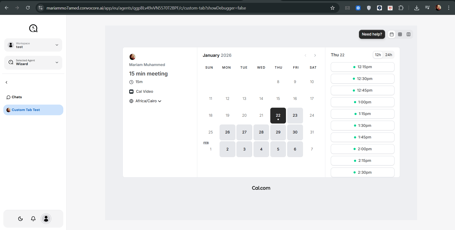 Custom tab added to dashboard