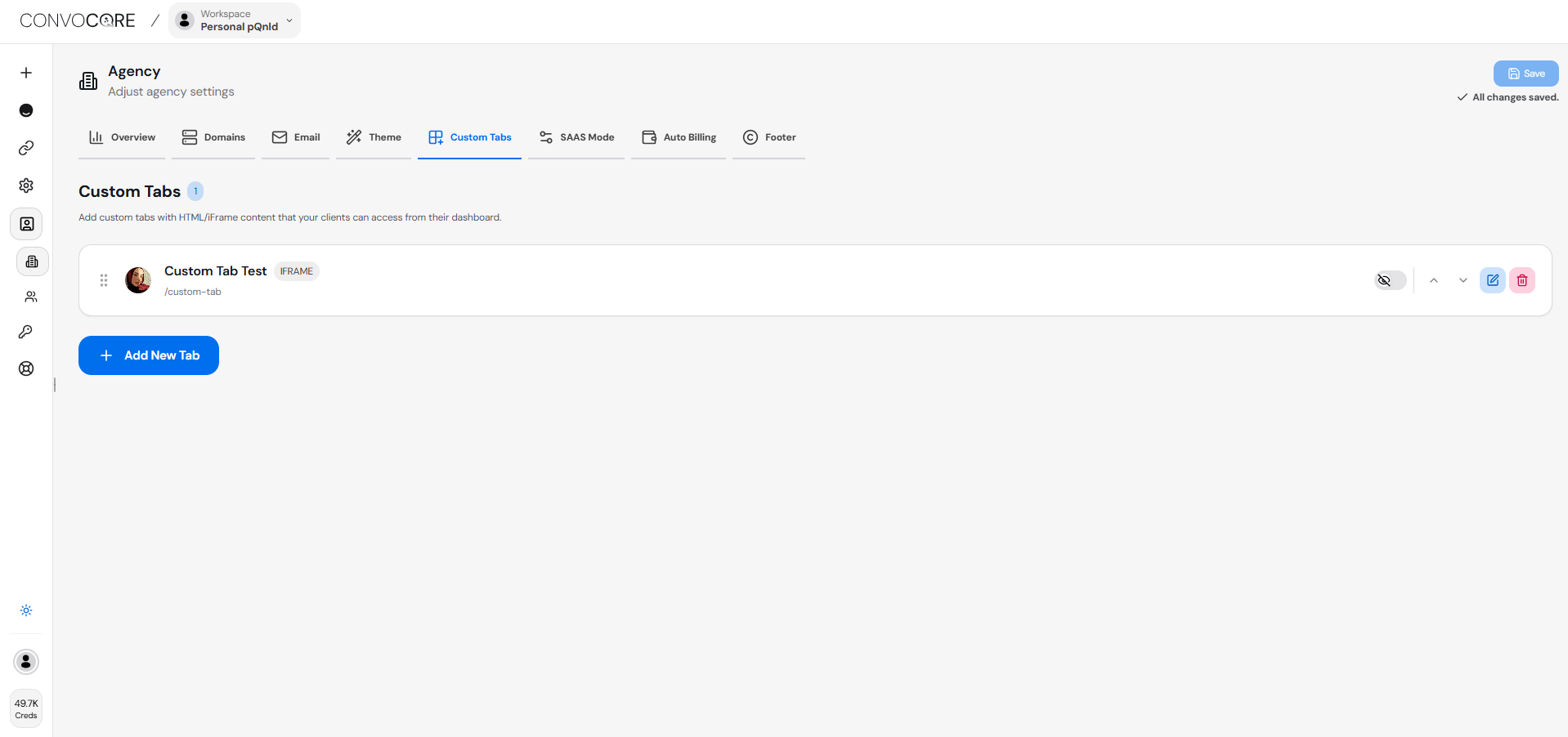 Custom Tabs Creator Interface