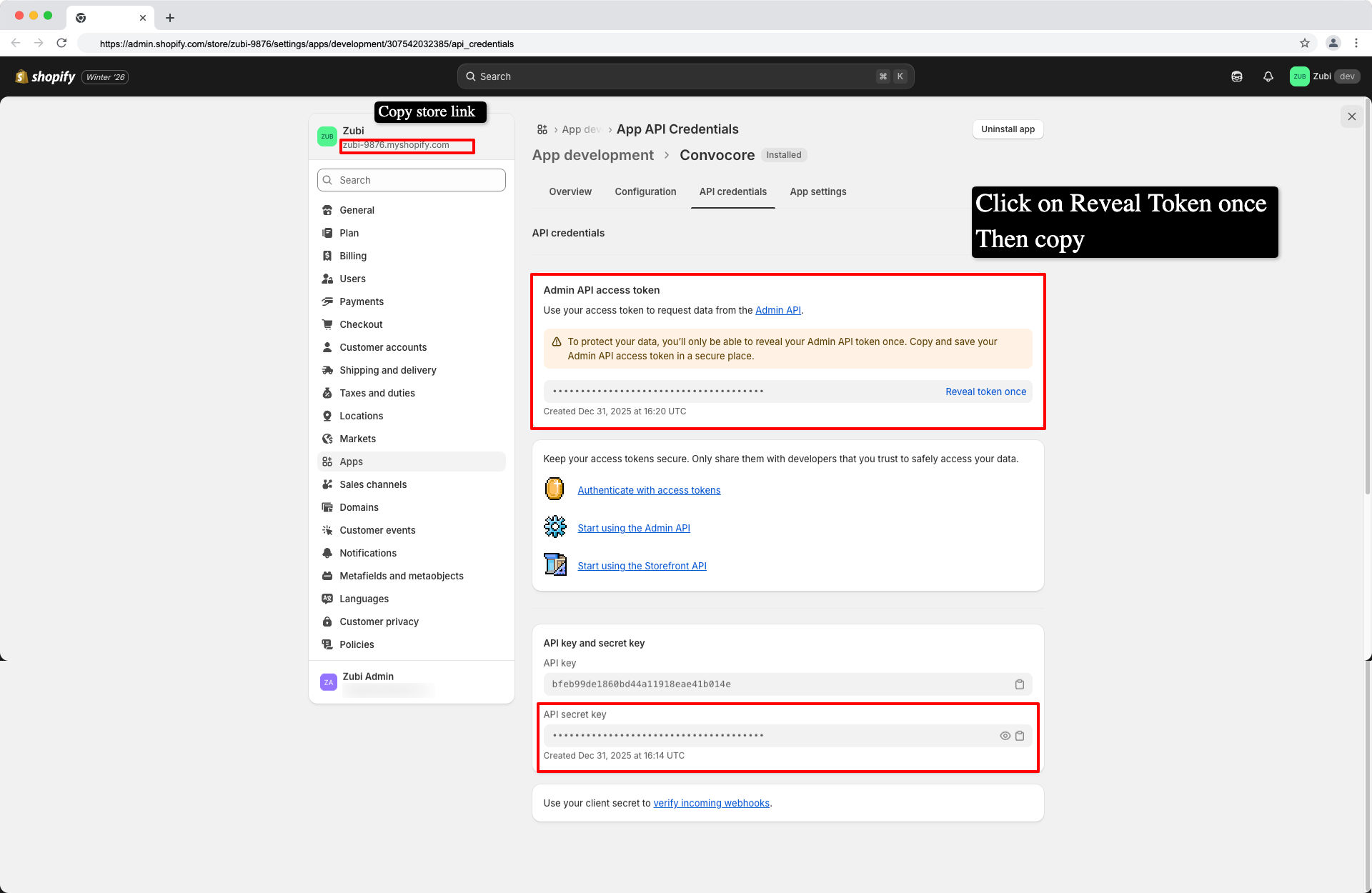 Copy your API credentials