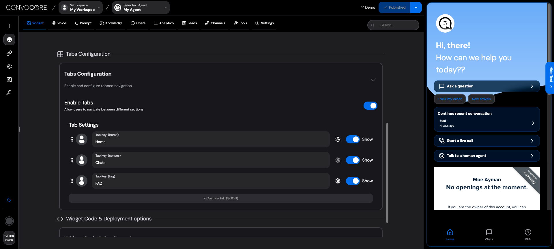 Tabs Configuration Interface