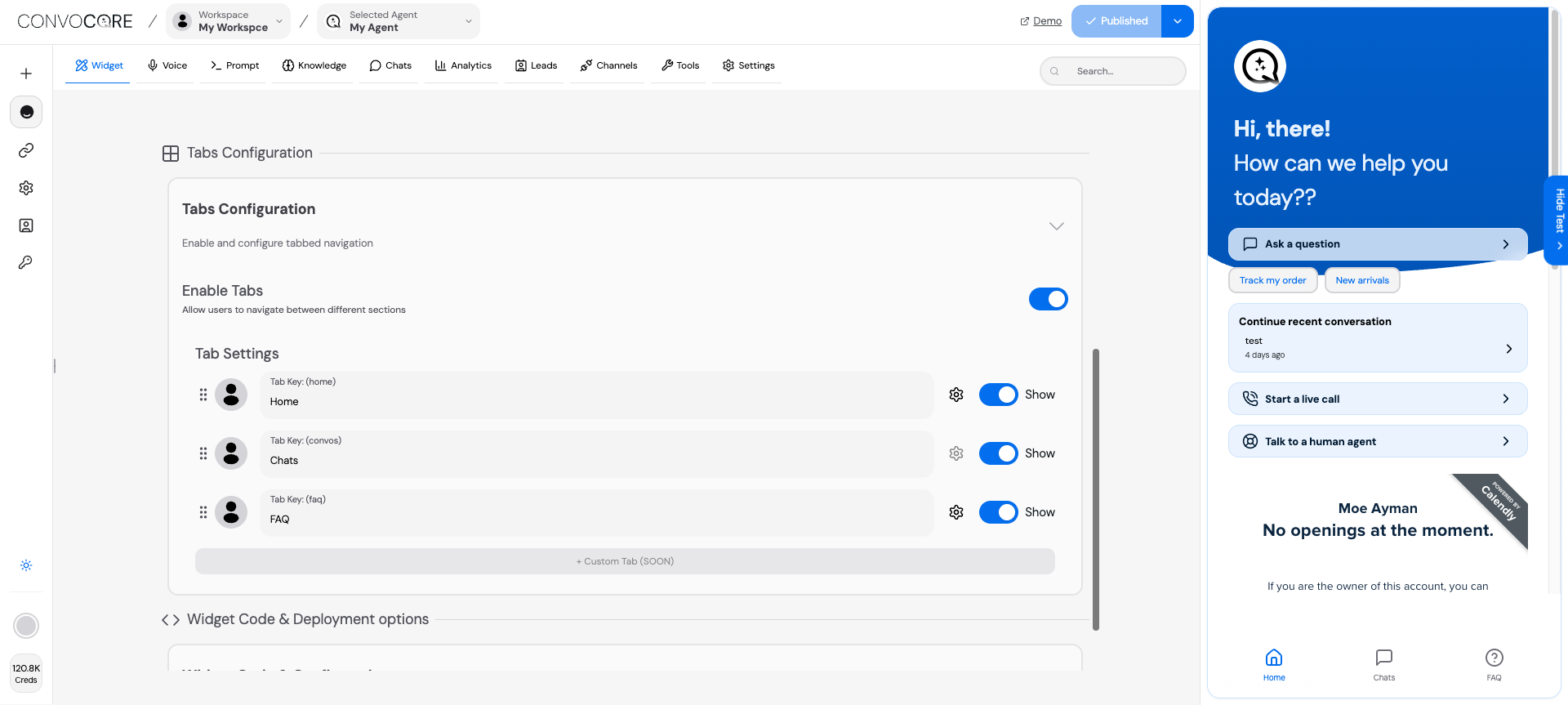Tabs Configuration Interface