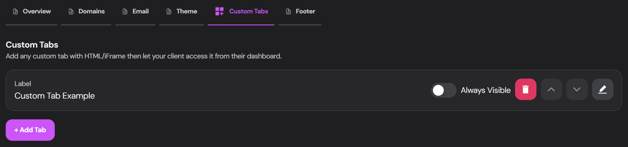 Custom Tabs Creator Interface
