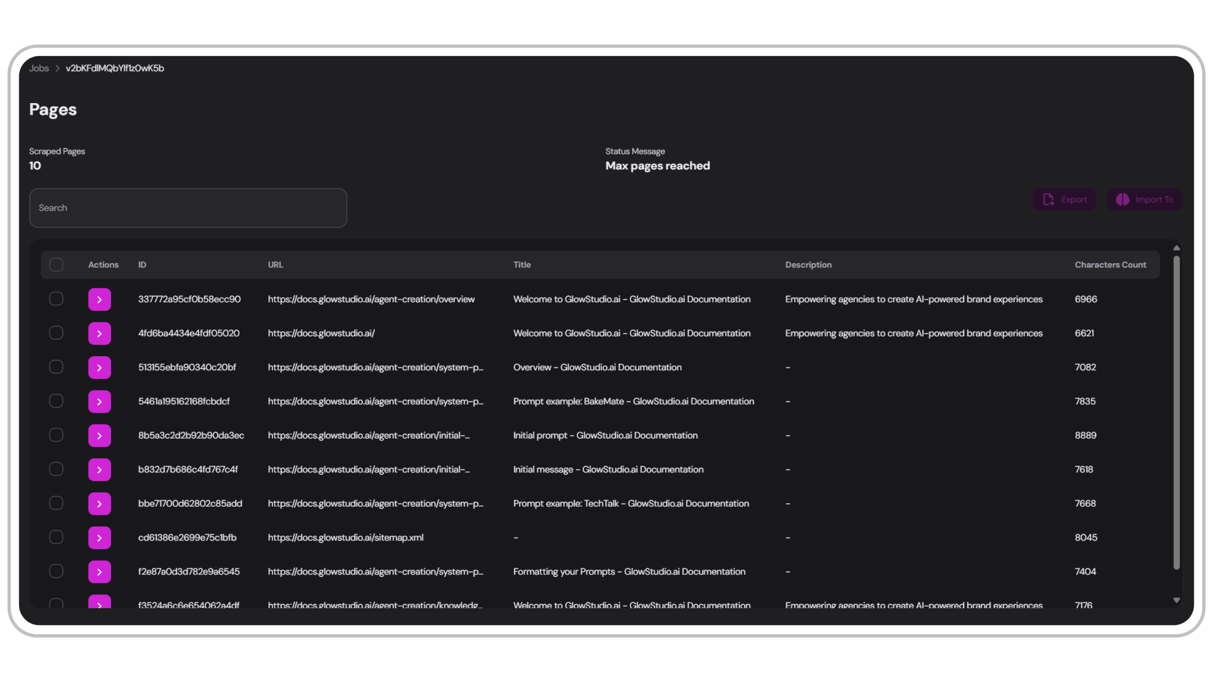 Scraped Pages Interface
