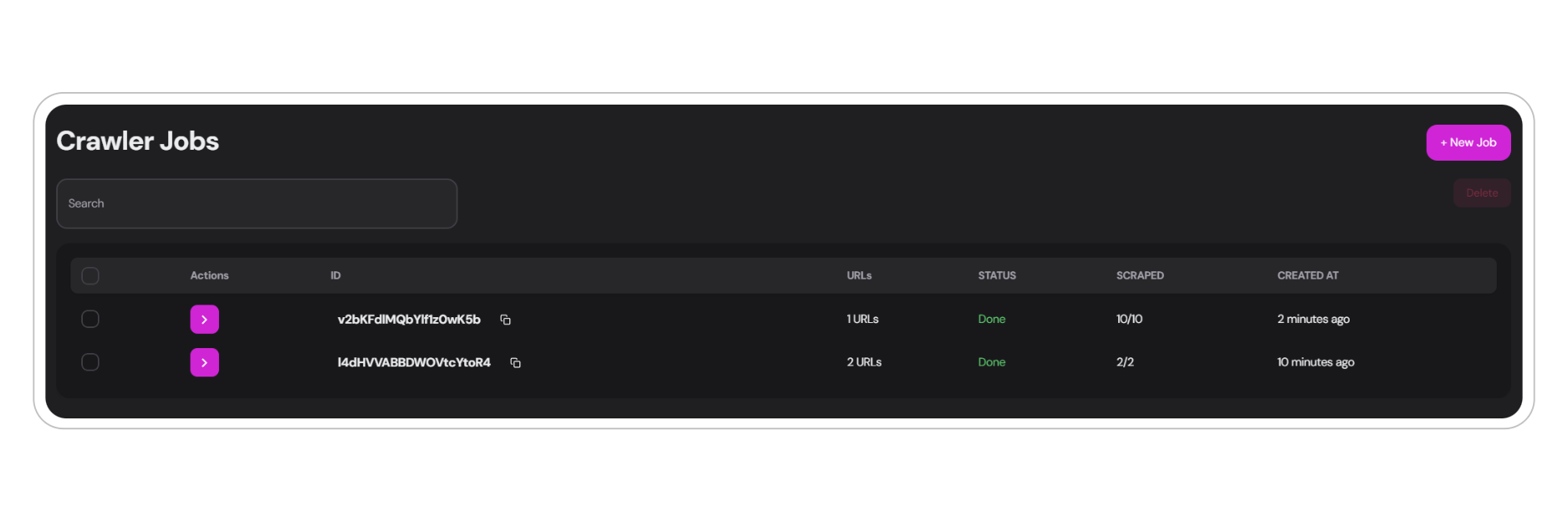 Scraped Pages Interface