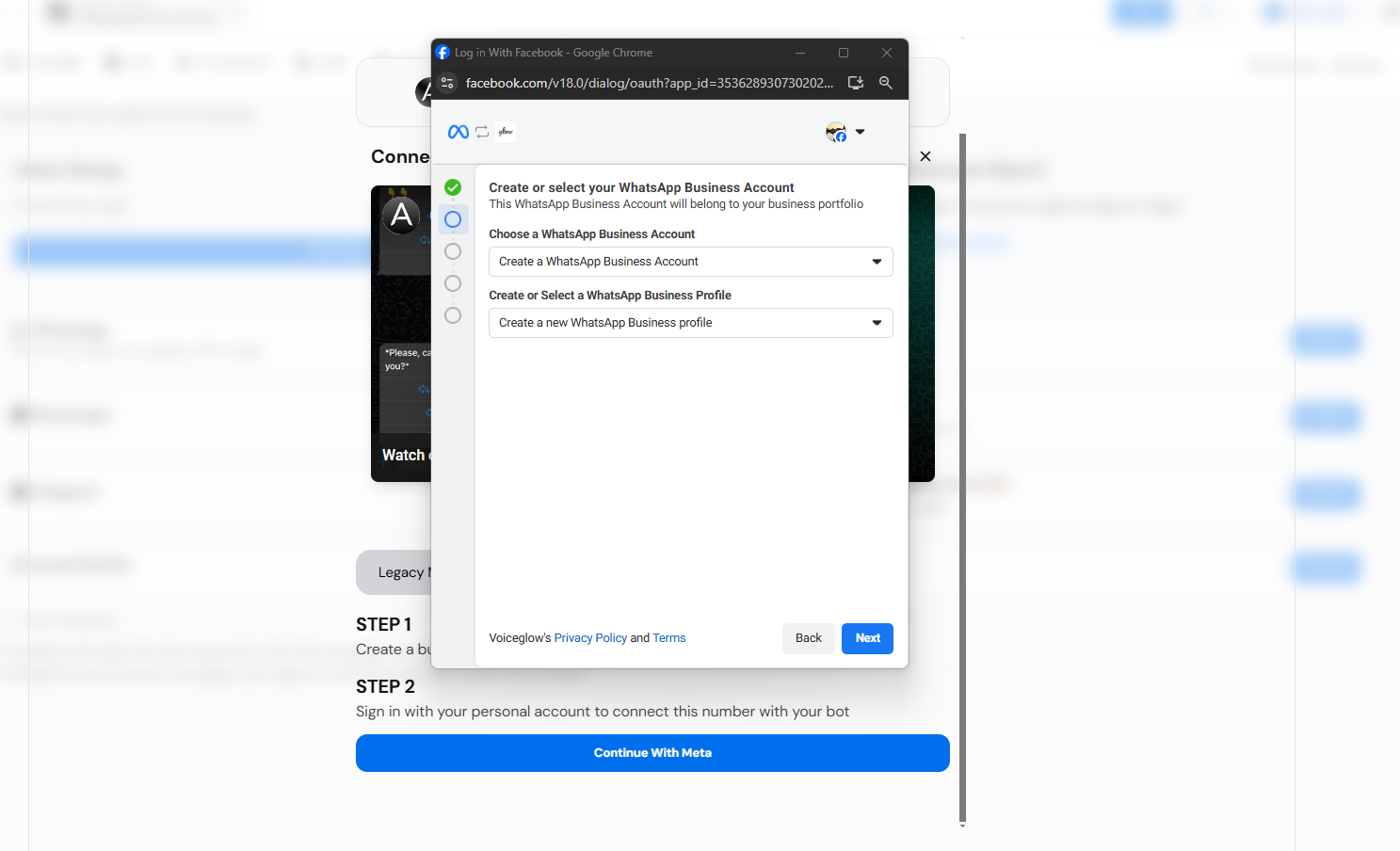 Choose or Create Business Account