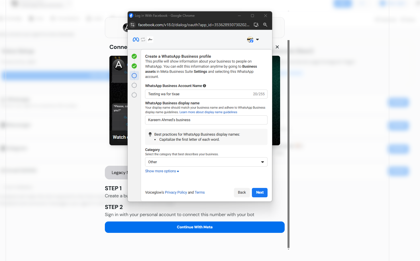 Choose WhatsApp Account Name